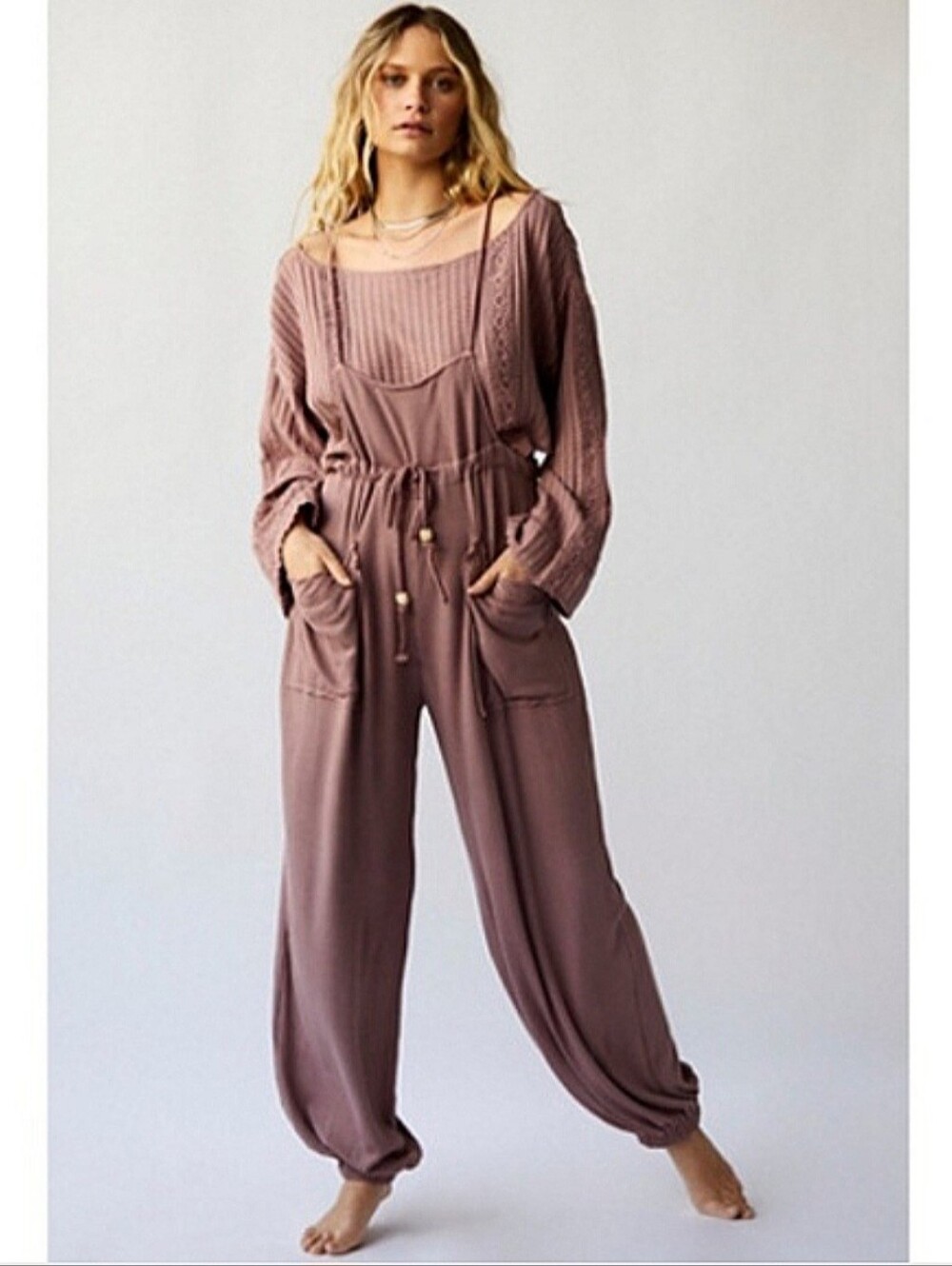 Free People Dylan Knit Pants XS Dusty Mauve Pink With Flawed Hem